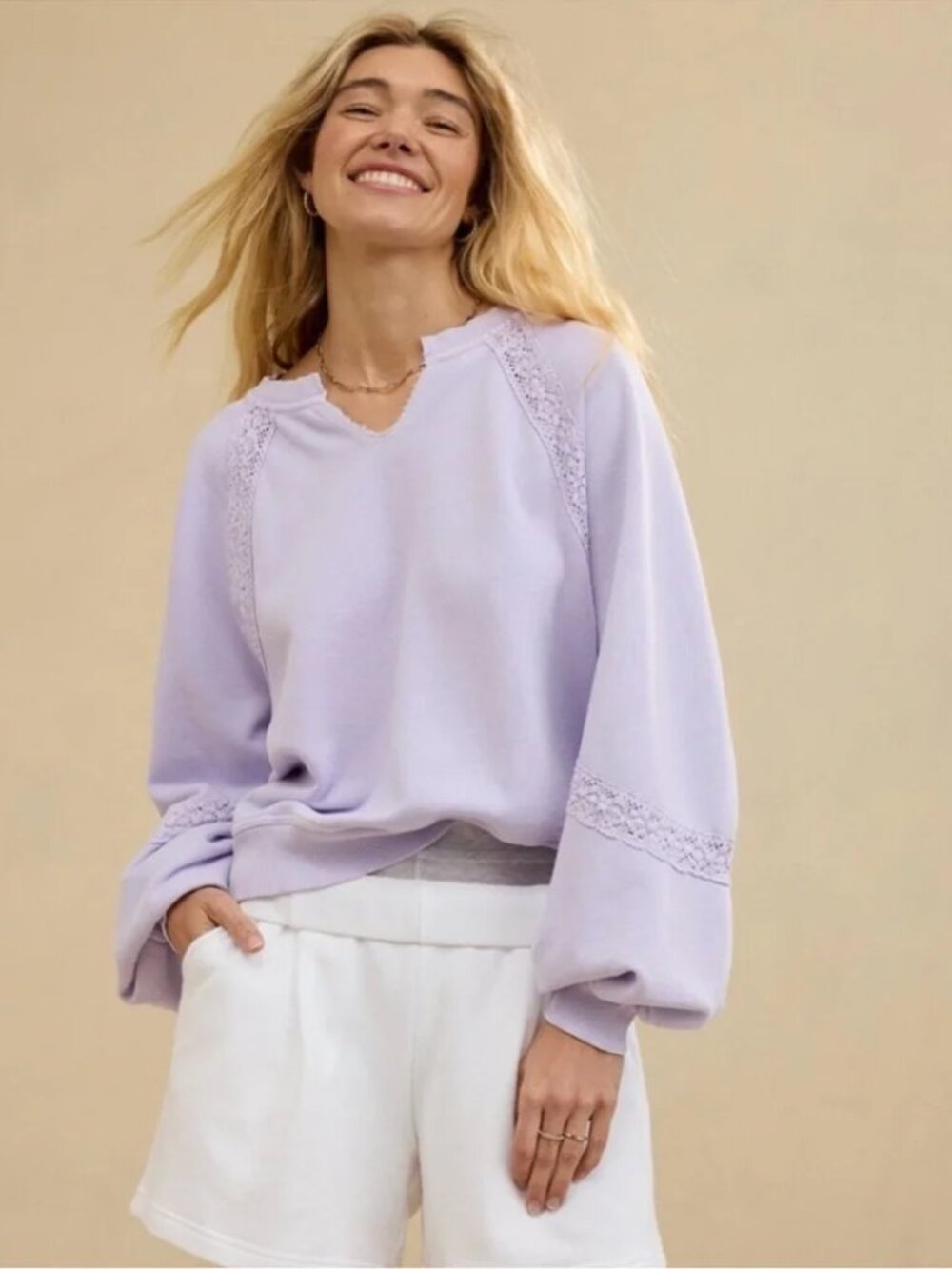 AERIE HEY CROCHET LAVENDER SWEATSHIRT